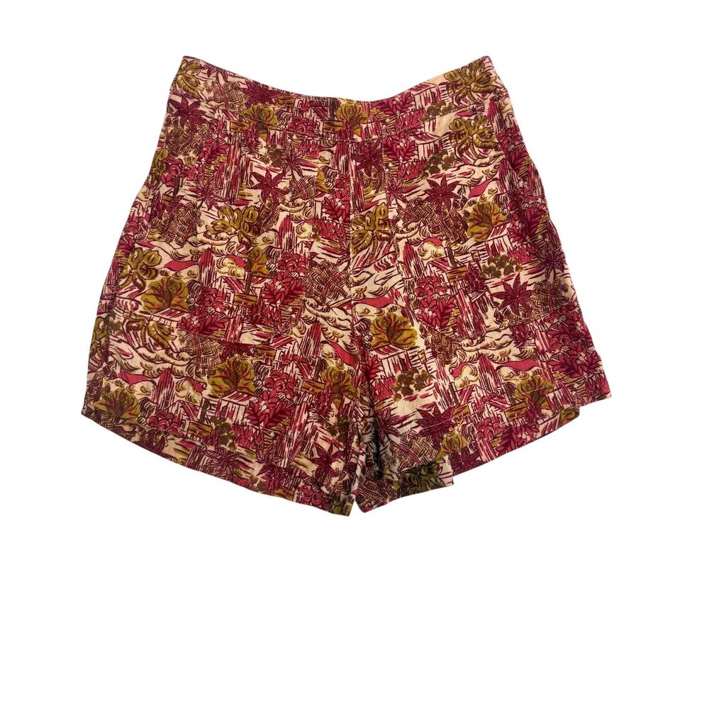 Joie small tropical print flat front linen blend shorts pockets SH2 3466